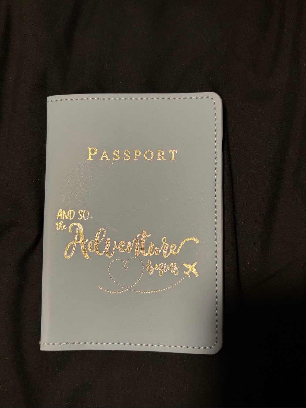 Light Blue Passport Cover with Gold 'Adventure' Script